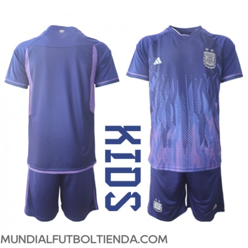 Camiseta Argentina Segunda Equipación Replica Mundial 2022 para niños mangas cortas (+ Pantalones cortos)